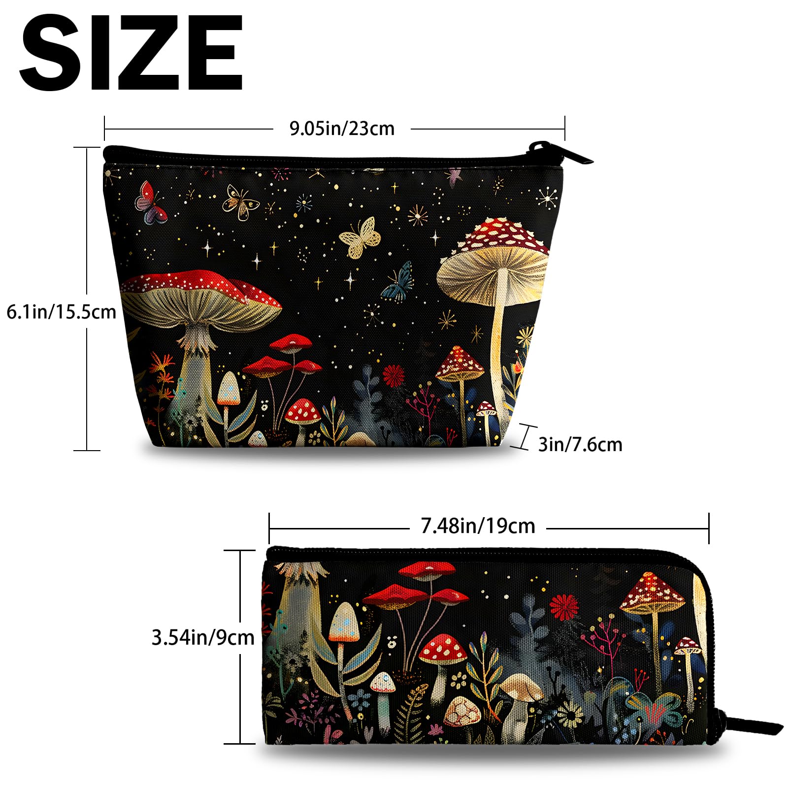 xiaotcq Mushrooms Makeup Bag Cosmetic Bag for Women,1Pcs Large Capacity Makeup Bags and 1Pcs Pencil Case Makeup Brushes Storage Bag Travel Toiletry Bag Organizer