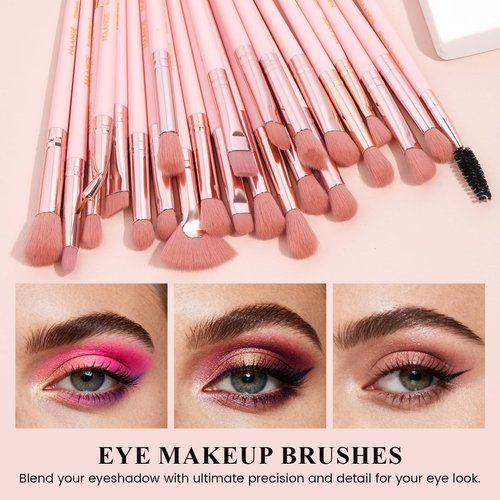 MAANGE Eye Makeup Brushes, 41 Pcs Premium Synthetic Precision Makeup Brush Set Contour Blush Eyeshadow Eyeliner Blending Make Up Brush Kit (Pink, 41 Piece Set)