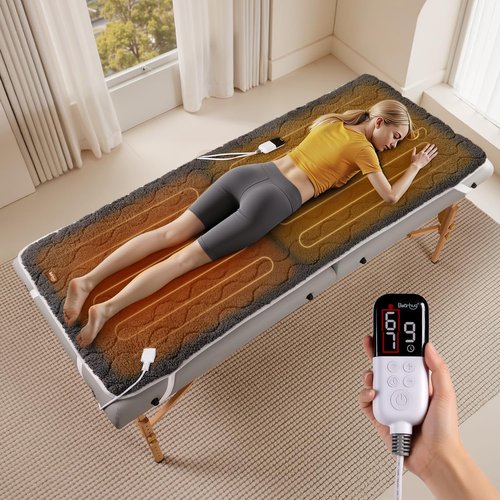 Bearhug Massage Table Warmer - Dual-Zone Heating Pad with 10 Levels & Timer | 30” x 71”, Dark Grey Sherpa Wool, Machine Washable