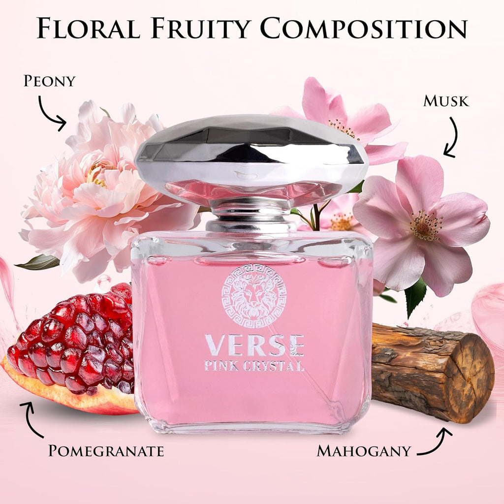Verse Pink Crystal Eau De Parfum for Women - Floral & Fruity Scent with Pomegranate & Yuzu - 100ml Elegant Bottle