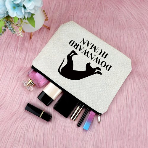 Sfodiary Yoga Gifts for Women Makeup Bag Yoga Lover Gift Cosmetic Bag Dog Lover Gift for Girl Mom Dog Themed Birthday Christmas Graduation Present for Women Friends Cosmetic Travel Pouch