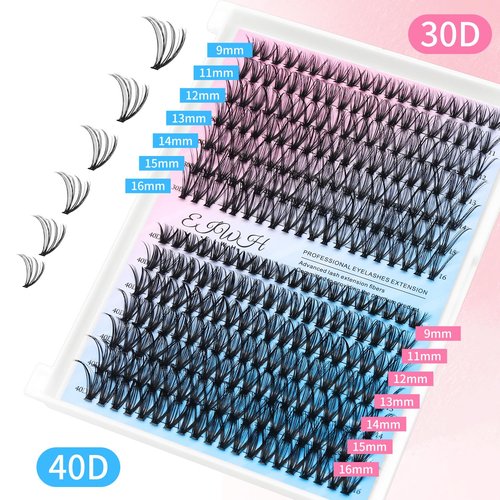 Lash Clusters Kit 840Pcs Clusters Lashes Extension Volume Soft Eyelash Extension Kit 30D+40D D Curl Wispy Natural DIY Individual Lash Kit Box for Beginners Bulk Pack Includes a random lucky gift