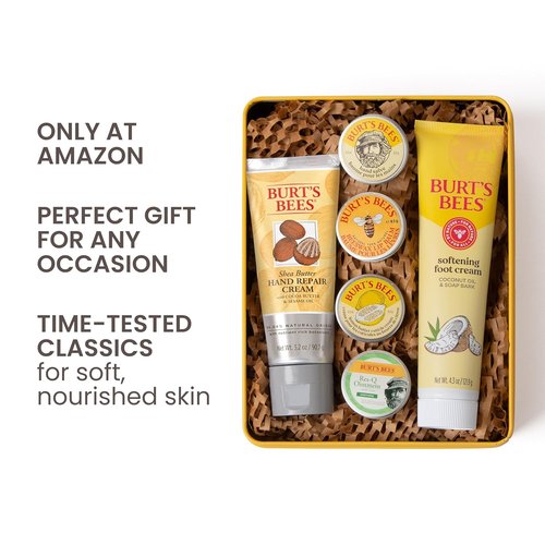 Burt's Bees Classics Gift Set - 6 Essential Products in Giftable Tin | Cuticle Cream, Hand Salve & More