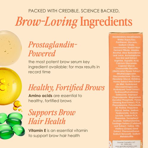 Grande Cosmetics GrandeBROW Brow Enhancing Serum for Fuller, Bolder, Looking Eyebrows - Brow Serum With Vitamins, Peptides, Antioxidants, Amino Acids, Cruelty Free - 8 Week Supply (1.5 mL)