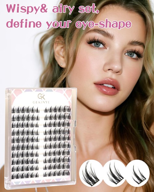 Gekinye Manga Natural Lash Clusters - Wispy Eyelash Clusters 8-13mm D Curly DIY Individual Lashes with Soft Thin Band, 120pcs