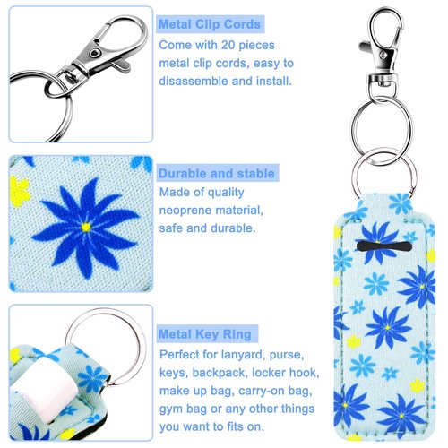 Duufin 24 Pieces Chapstick Holder Keychains Bulk Lipstick Holder Keychians Lip Balm Holder with 24 Pieces Metal Clip Cords for Purse Backpack