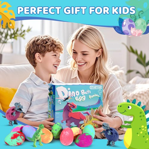 Bath Bombs for Kids with Surprise Toys Inside - 16 Pack Organic Dinosaur Bath Bombs Gift Set, Dinosaur Toys for Kid 3 4 5 6 7 8 9 Years, Easter Gifts for Kids, Easter Basket Stuffers, Bubble Bath Toys