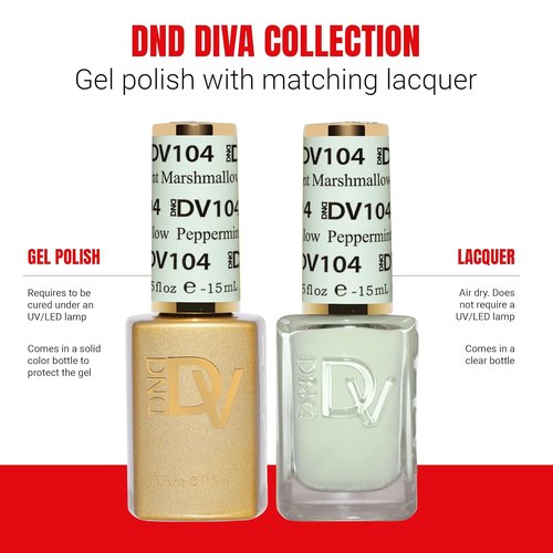 DND Gel Polish - Coquette Collection UV/LED Gel & Air Dry Nail Lacquer Duo | 104 Peppermint Marshmallow, 0.5 Fl Oz