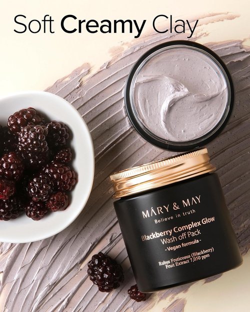 Mary&May Vegan Blackberry Glow Wash Off Mask - Pore Clearing & Anti-Aging Clay - 1.01oz Korean Skincare