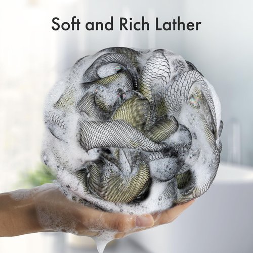 AmazerBath Charcoal Loofah Sponge, Large Shower Loofah 75g/PCS - Body Scrubber Loofa Set of 4 - Charcoal Blue, Gray, Pink & Army Green, Bath Sponge for Men and Women