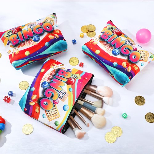 SilTriangle 12 Pcs Bingo Gifts Makeup Bags Bingo Game Lover Gifts Travel Zipper Pouch for Seniors Mom Grandma Women Players