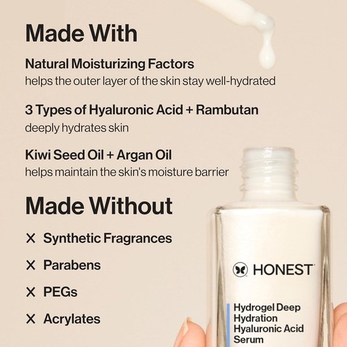 Honest Beauty Hyaluronic Acid Serum - Deep Hydration & Moisturizing for Sensitive Skin | 1 fl oz