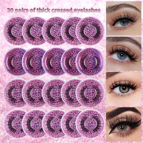 Faux Mink Lashes Thick Crossed Eyelashes 3D/5D False Eyelashes 20 Pairs Fluffy Natural Look 4 Syles(G03)