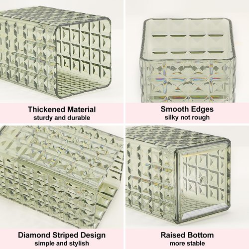 DASITON Makeup Brush Holder Organizer, Acrylic Makeup Brush Cup, Diamond Striped Make Up Brush Holder for Vanity, Bathroom Countertop, Toothbrush Holders, Pen Holder for Desk Storage (Green)
