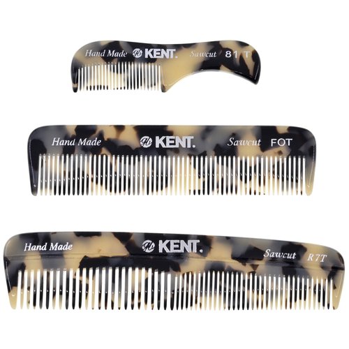 Kent Set Men's Hair Pocket Combs, T White 81T X-Small, FOT All Fine Tooth, R7t Double Toothed Fine and Coarse. Best Hair, Beard and Mustache Grooming Kit for Travel and Home Care, Handmade in England