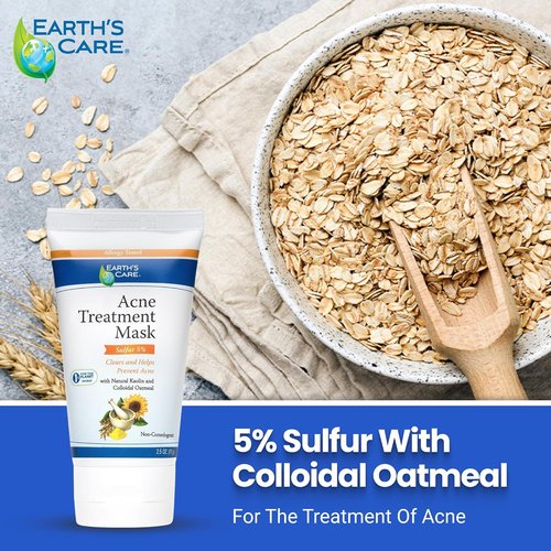 Earth's Care Acne Treatment Mask - 5% Sulfur Formula for Cystic Acne - 2.5 OZ Tube for Clear Skin