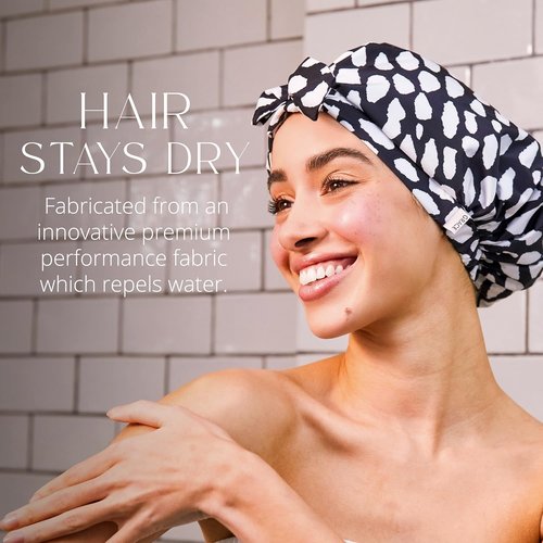 GRACE & COMPANY Luxury Shower Cap - 100% Waterproof, Reusable & Breathable | Casablanca Design