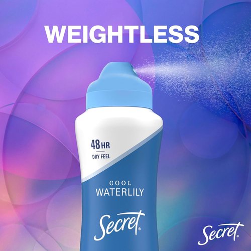 Secret Dry Spray Antiperspirant Deodorant for Women - 48HR Weightless Sweat & Odor Protection | Waterlily & Argan Oil Scent, 4.1 oz (Pack of 3)