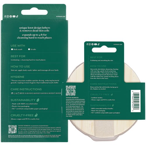 EcoTools Dry Body Brush for Circulation, Dead Skin Removal + Exfoliating Body Scrubber Bath Net, Inspired by The African Net Sponge, Self-Care Gifts