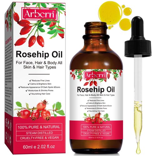 A r b c r n Rosehip Oil for Face,100% Pure Rosehip Seed Oil Cold Pressed Moisturizer for Hair, Skin & Nails 2 fl.oz