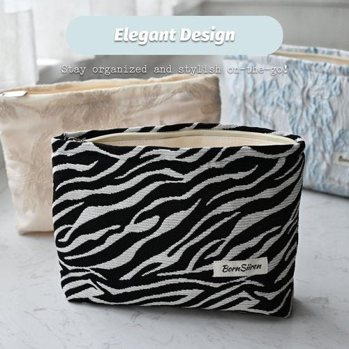 BornSiiren Zebra Print Makeup Bag, Cosmetic Bag for Women, Large Capacity Toiletry Bag,Zipper Pouch, Travel Accessories Storage with Lining