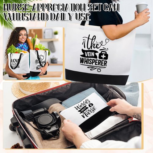 Paterr 24 Pcs Christmas Nurse Appreciation Gifts Bulk, Thank You Cna Canvas Tote Bags Makeup Cosmetic Bag with Handles(Classic)