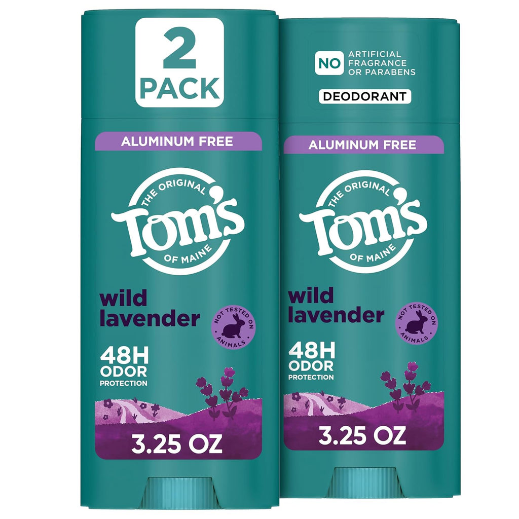 Tom’s of Maine Wild Lavender Natural Deodorant - Aluminum Free, 48-Hour Odor Protection | 3.25 oz (2 Pack)