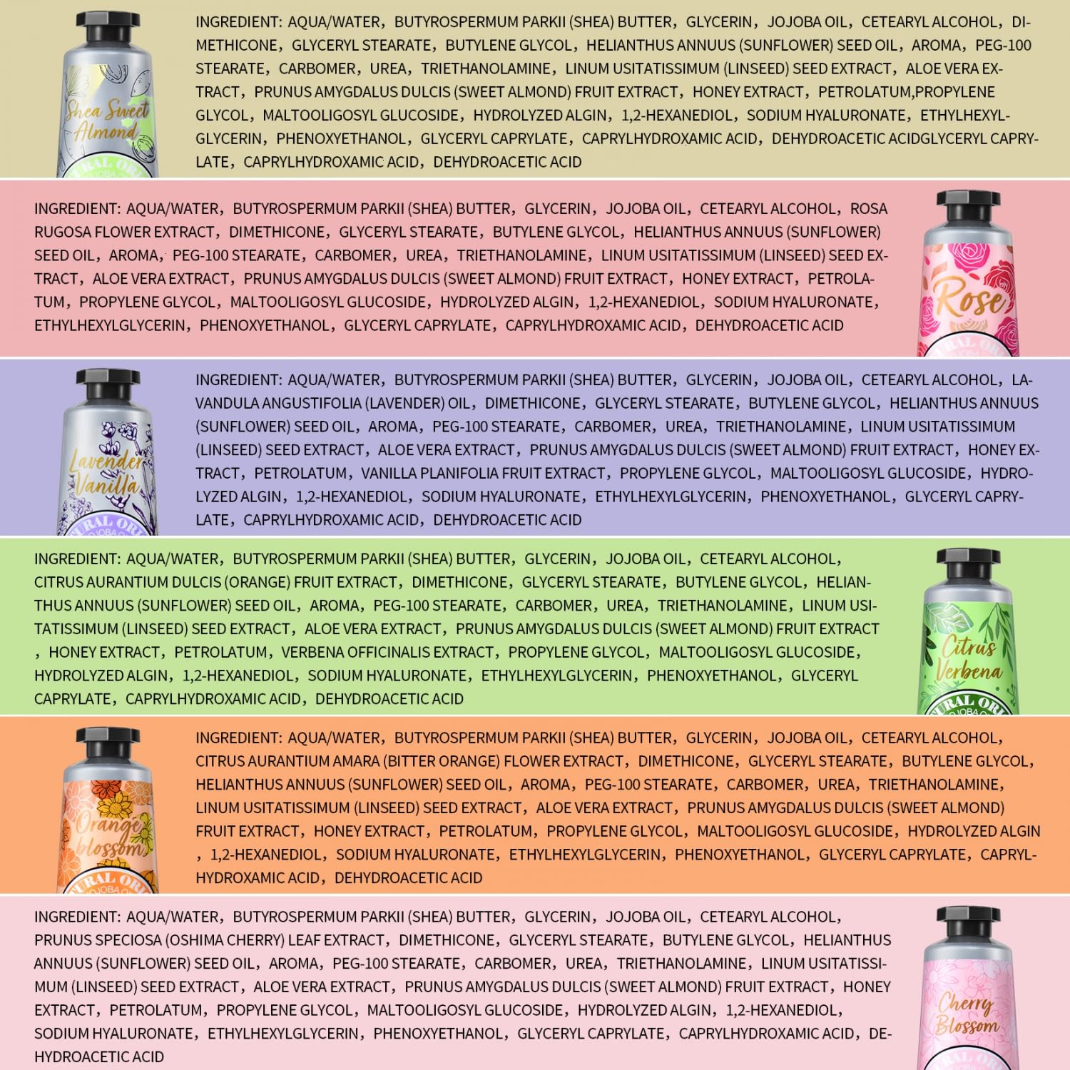 Yoken 20% Shea Butter Hand Cream Gift Set, Instant Soothing Moisturizing Hand Cream for Women Nourishes Dry Hands, 6-Piece Delicate Tin Gift Set Almond, Citrus Verbena & Floral-Scented, 6 x 1 OZ