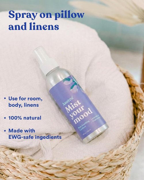 ASUTRA Aromatherapy Pillow Spray - Lavender & Chamomile Essential Oil Mist, 4 fl oz Aluminum Bottle | Refresh Face, Body, Rooms & Linens
