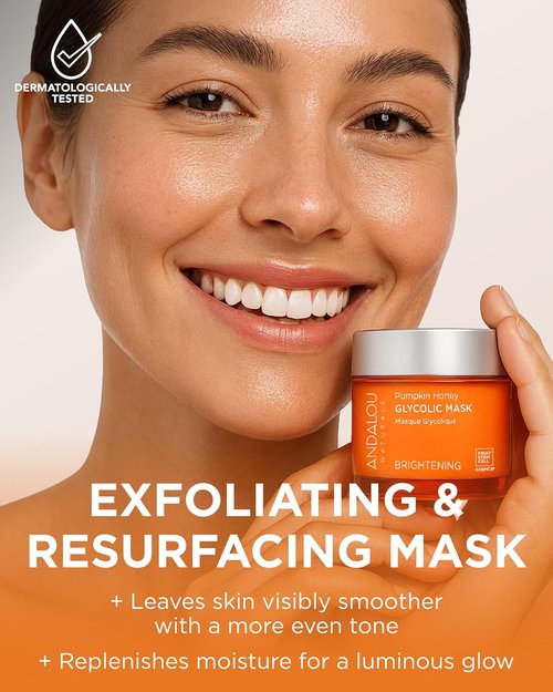 Andalou Naturals Pumpkin Honey Glycolic Mask - Exfoliating Face Mask with Glycolic Acid & Vitamin C for Radiant Glow - 1.7 fl oz