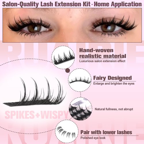 Manga Lash Clusters Kit Wispy Fairy Lashes Clusters Anime Volume Eyelash Clusters SIY Separate It Yourself Cluster Eyelash Extensions with Bottom Lashes Lash Extension Kit with Bond Seal by Ruairie