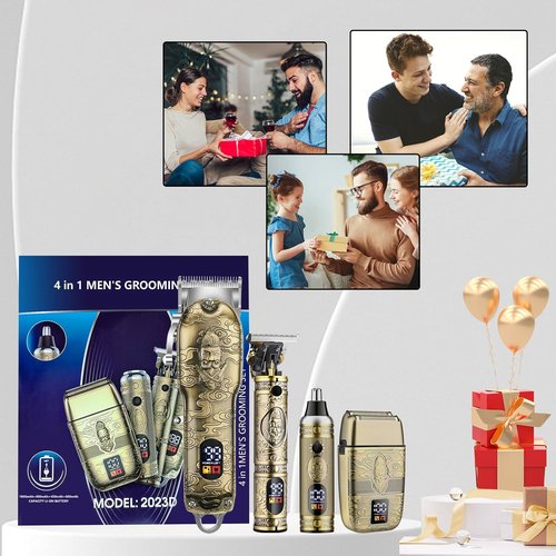 Soonsell Men's Professional Hair Clippers & Trimmer Set - T-Blade, Nose Trimmer, Foil Shaver, LCD Display | Bronze