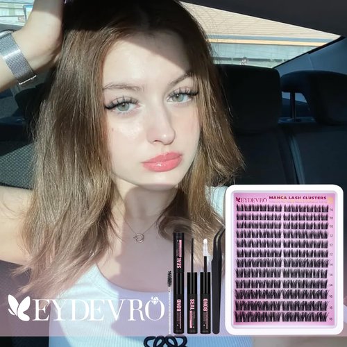 EYDEVRO Natural Lash Clusters Kit Wispy Manga Eyelash Clusters Kit Spiky Fairy Cluster Eyelash Extensions Pestañas Postizas Naturales 10-16mm DIY Individual Lashes Kit Lash Bond Seal Tweezers Brushes