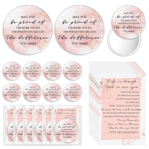 Cinnvoice 25 Sets Pink Inspirational Mini Compact Mirror Bulk for Women Small Portable Round Purse Mirrors Employee Appreciation Gift for Graduation Party Favors Coworker Nurse (May You)