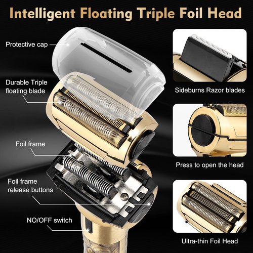 Dumite Professional Hair Clippers for Man,Electric Shavers Razor T-Blade Hair Trimmer, Men’s Grooming Kit Cordless Barber Trimmer Bald Shavers with 4 Guides & 3 Foil Head (Bronze)