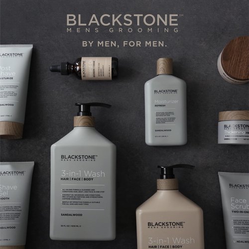 Blackstone Men's Grooming Post Shave Moisturizer with Tea Tree Oil, Shea Butter, Vitamin E, & Aloe | Soothing Cooling Balm | Cruelty & Paraben Free | Made in USA | Sandalwood (6 oz)