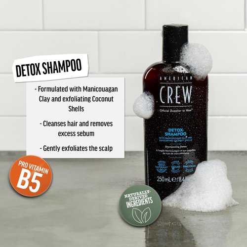 American Crew Detox Shampoo for Men, Naturally Derived, Vegan Formula, Citrus Mint Fragrance, 33.8 Fl Oz