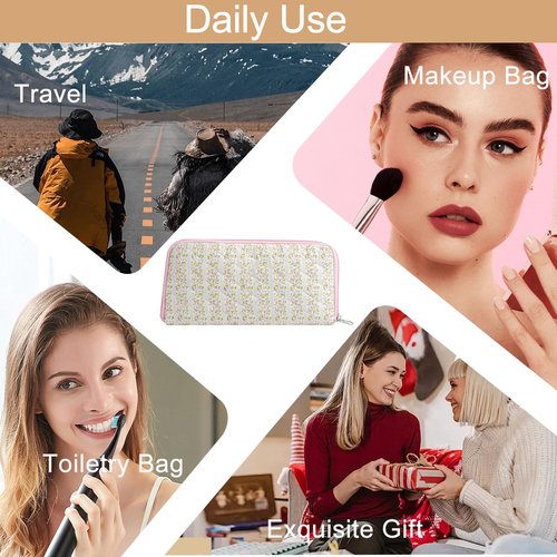 HHQQWZ Quilted Makeup Brush Bag Travel Cosmetic Bag for Women, Floral Coquette Cotton Makeup Brush Case Toiletry Zipper Make Up Pouch, Travel Storage Organizer Pouch (Pink Floral)