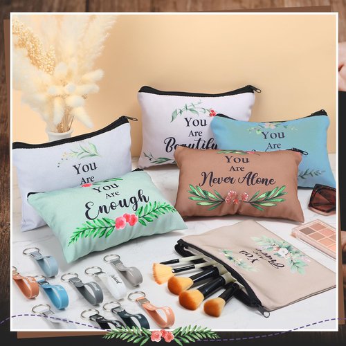 SilTriangle 20 Pcs Women's Day Christian Gifts for Church Women Bulk 10 Inspirational Cosmetic Bag Keychain Favors(Morandi)