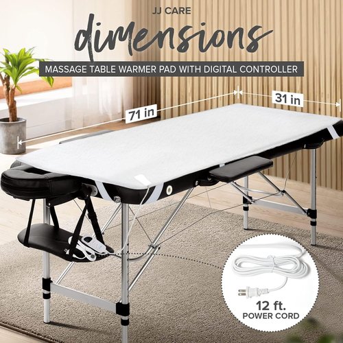 JJ CARE Massage Table Warmer - Digital 5 Heat Control Fleece Pad | 31"x71", Detachable 12 FT Cord, Overheat Protection