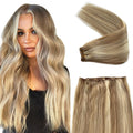 Weft Hair Extensions Sew in Real Human Hair Bundle Ash Blonde and Platinum Human Hair Extensions Hand Tied 12 Inch 80G Soft Straight Sew in Bundles Mixed with Blonde Highlights for Length/Volume