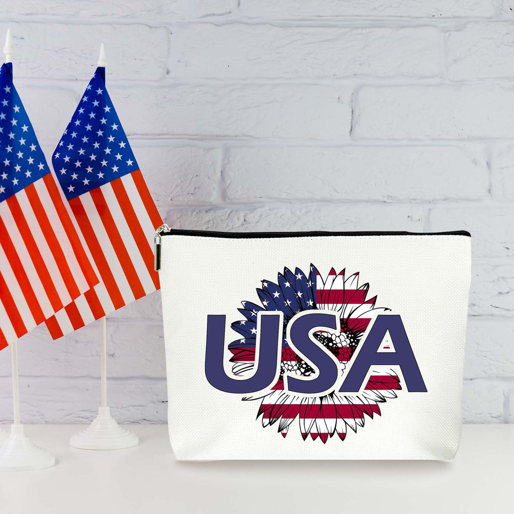 ZYQFN American Flag ‘USA’, Makeup Bag, Cosmetic Bag, Flower Pattern, Gifts For Birthday, Mothers Day, Christmas Day, Independence Day, For Women, Friends, Sisters, Ladys, Patriotic Decorations. (032)