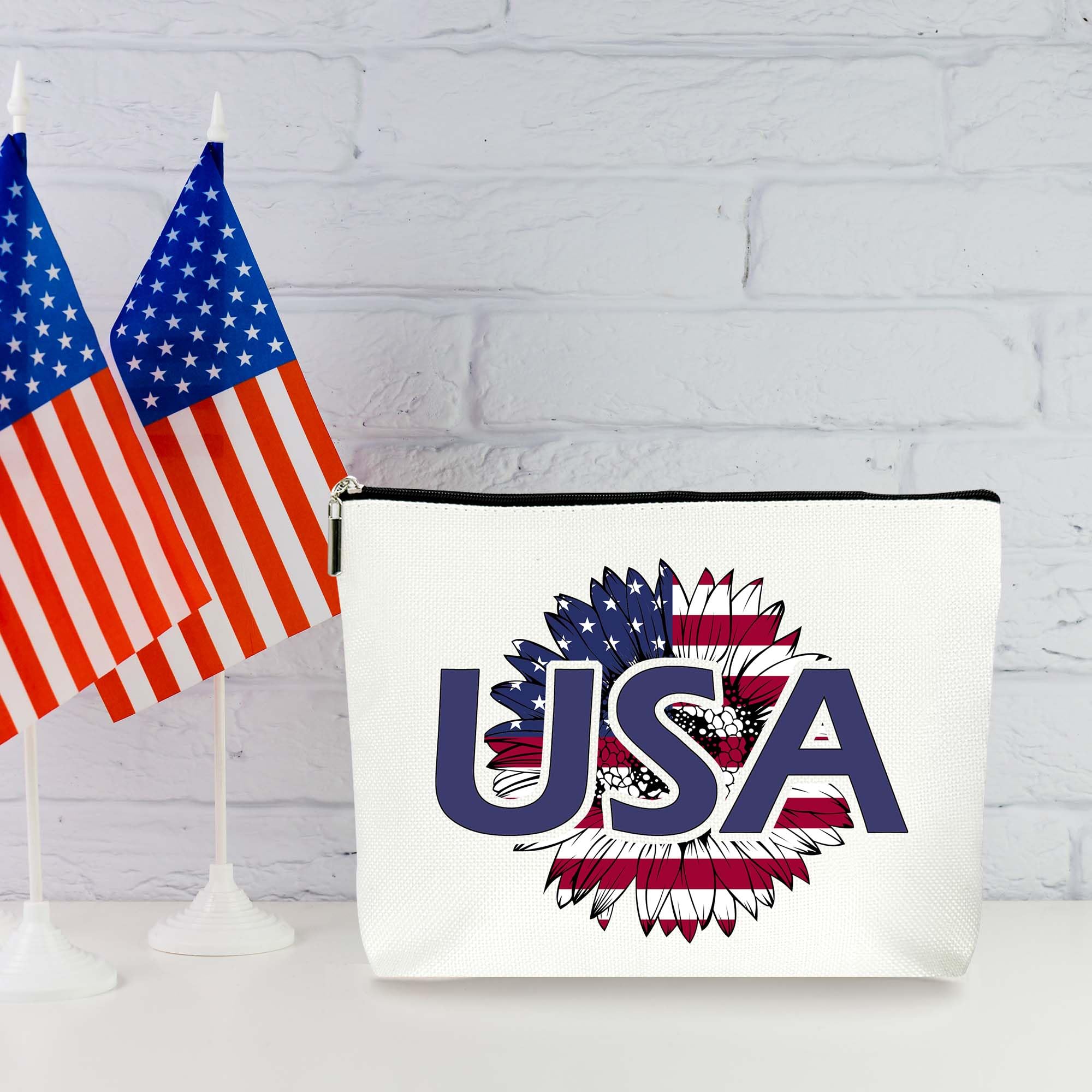 ZYQFN American Flag ‘USA’, Makeup Bag, Cosmetic Bag, Flower Pattern, Gifts For Birthday, Mothers Day, Christmas Day, Independence Day, For Women, Friends, Sisters, Ladys, Patriotic Decorations. (032)