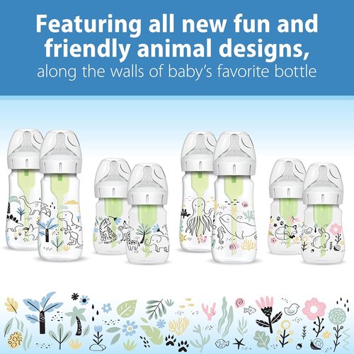 Dr. Brown's Wide-Neck Baby Bottles - Anti-Colic Designer Edition Dino Decos, 9oz, BPA-Free, 2-Pack