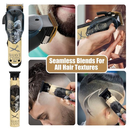 BESTBOMG® Hair Clippers & Trimmer Ceramic T-Blade Cordless Haircut Sets Rechargeable with 10 Guide Combs & for Men/Father/Husband/Boyfriend
