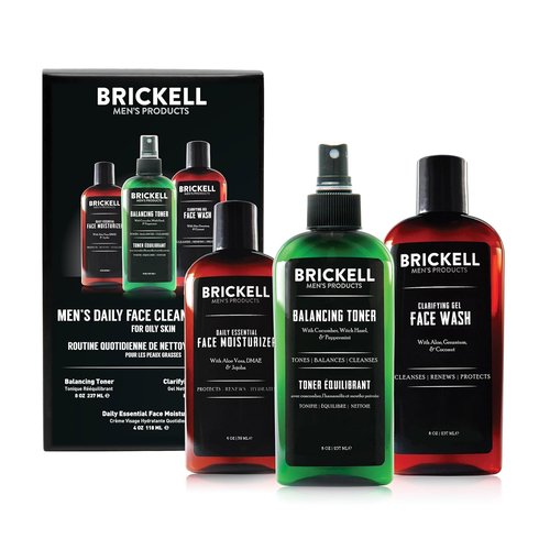 Brickell Men's Daily Face Cleanse - Oily Skin Gel Wash, Alcohol-Free Toner & Moisturizer | Natural & Organic