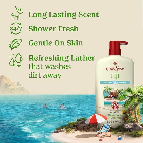 Old Spice Body Wash for Men - 24/7 Fresh Cleanse with Fiji Coconut Scent | Gentle on Skin, 30 oz (Pack of 4)