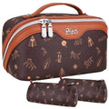 BOYATU Travel Makeup Bag Cosmetic Bags for Women: 3 Pcs Set Portable Make up Bag with Handle - Vegan Leather Toiletry Bags with Compartments - Makeup Organizer for Travel Essentials(L-1-Brown)
