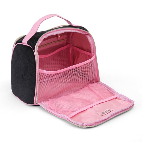 Juicy Couture Black Makeup Bag Cosmetics Organizer Travel Essentials Bowler Vintage Style Velour Rhinestone Crown