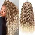 Unionbeauty 8 Pack GoGo Curl Beach Curl Curly Crochet Hair - Ocean Wave 18 Inch Water Wave - Ombre Blonde Synthetic Curly Braiding Hair Extension T27/613#